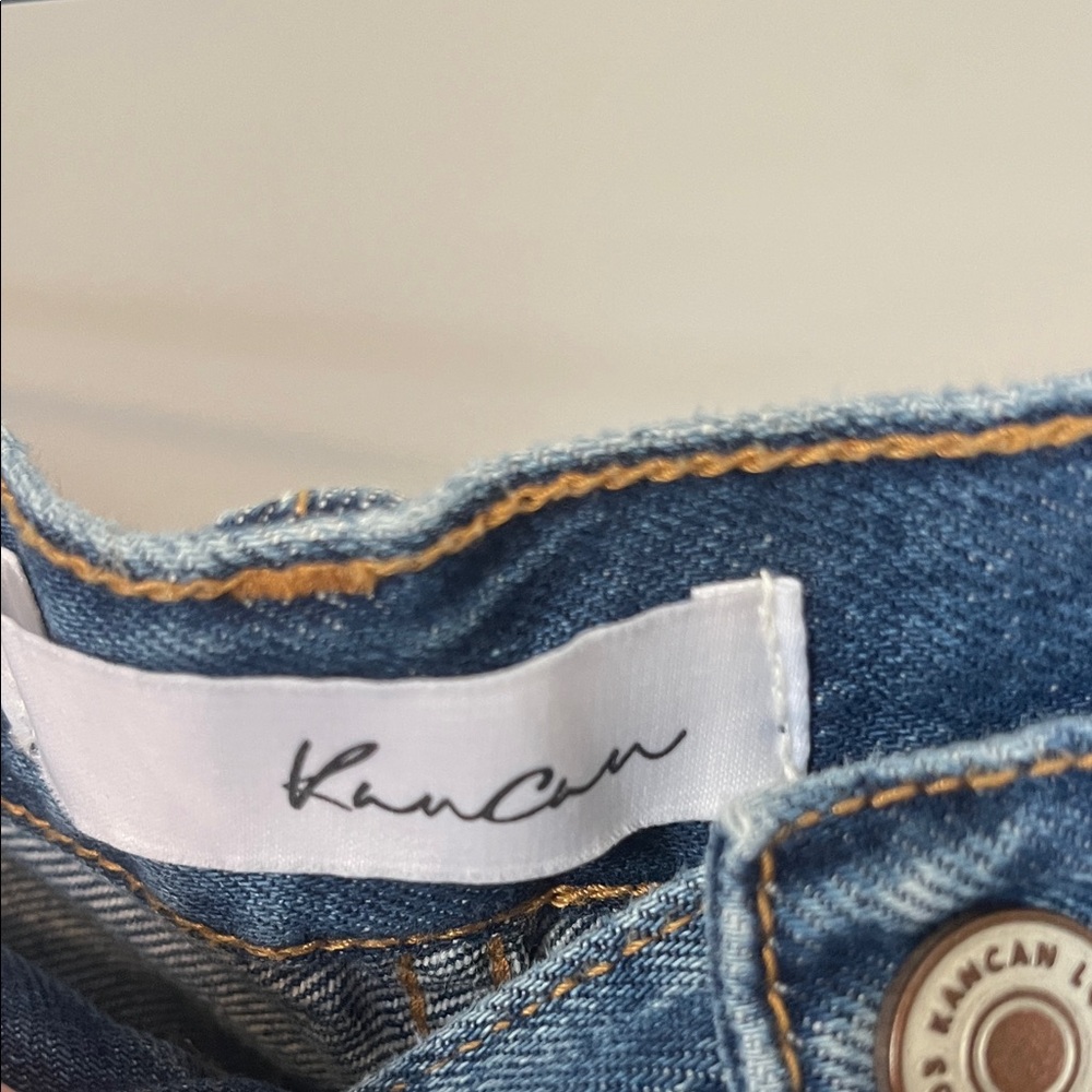 Kancan High-Rise Distressed Straight-Leg Jeans - Dark Blue - Picture 2 of 4